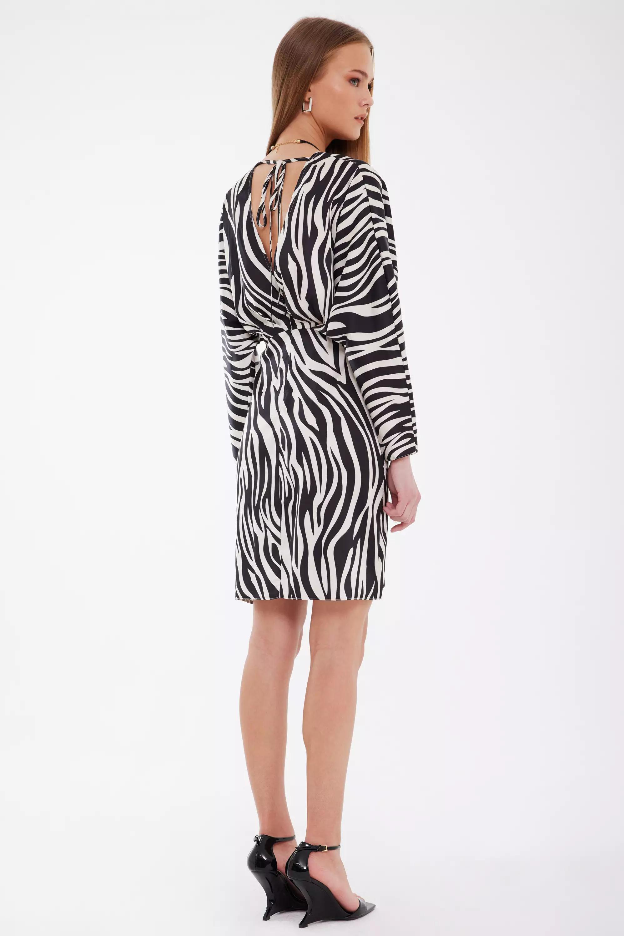 Printed satin long sleeve mini dress