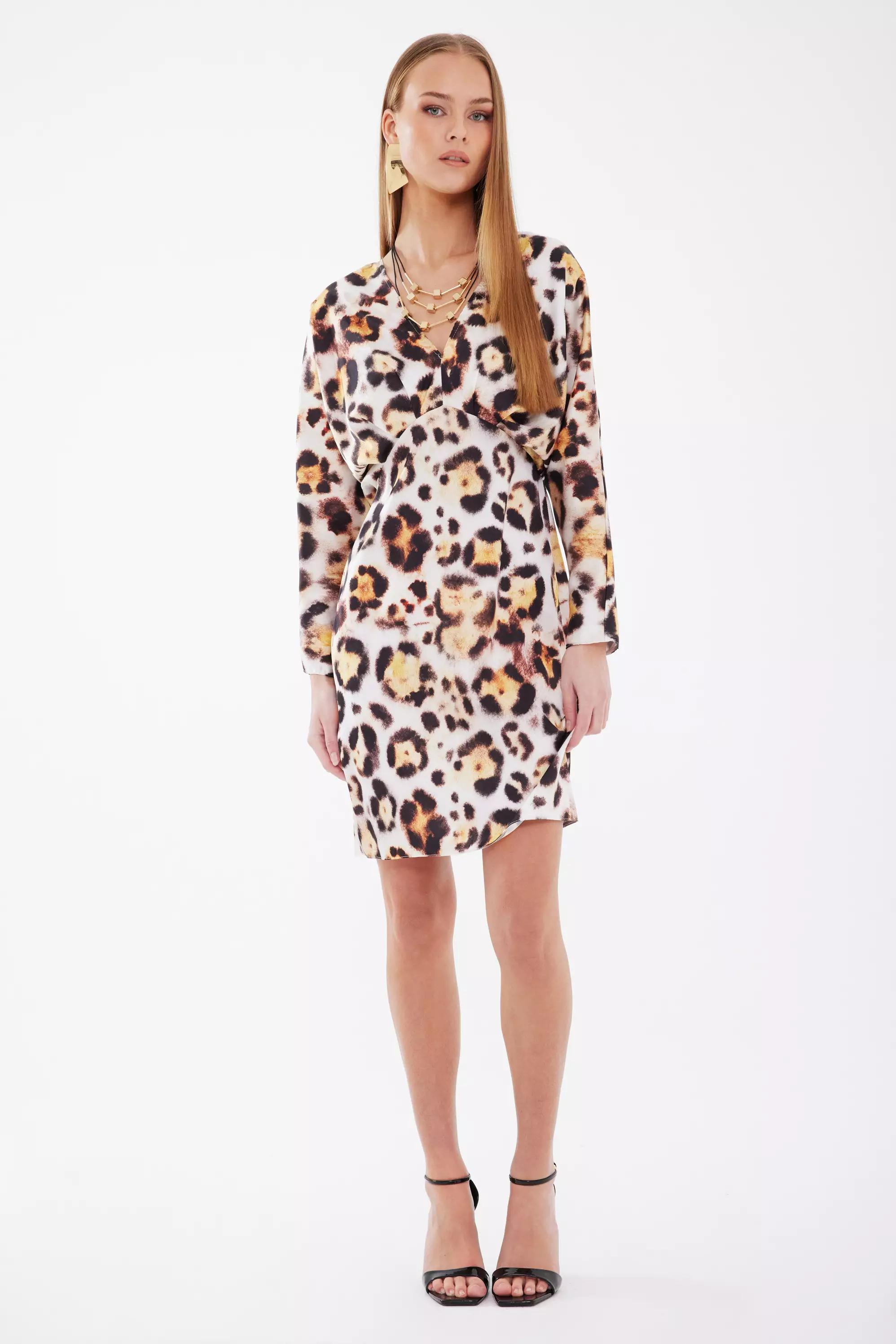 Printed satin long sleeve mini dress