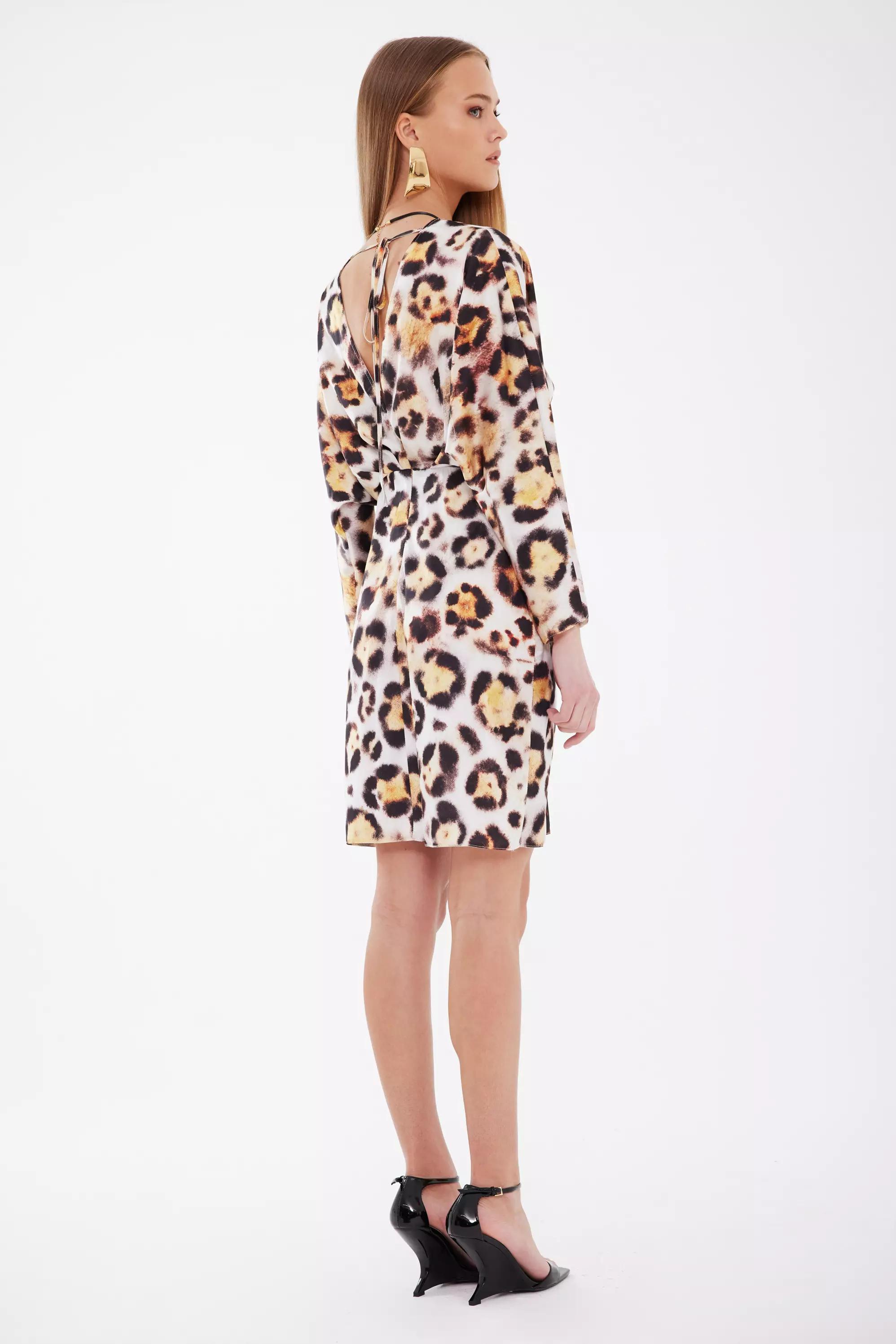 Printed satin long sleeve mini dress