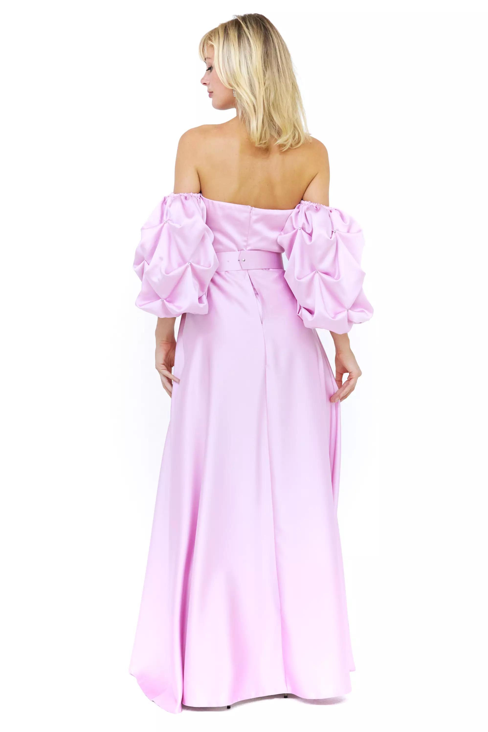 Pink satin strapless maxi dress