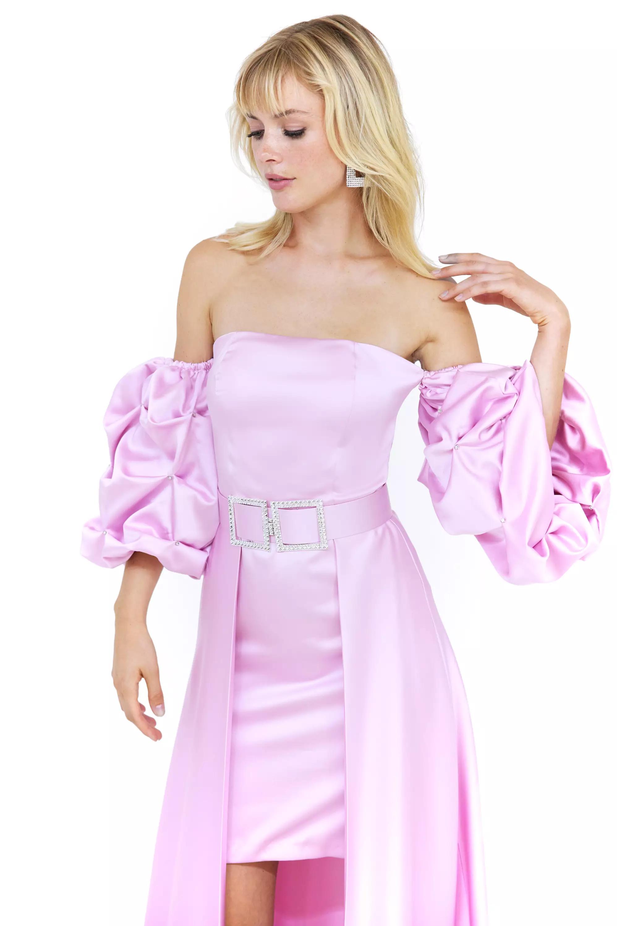 Pink satin strapless maxi dress