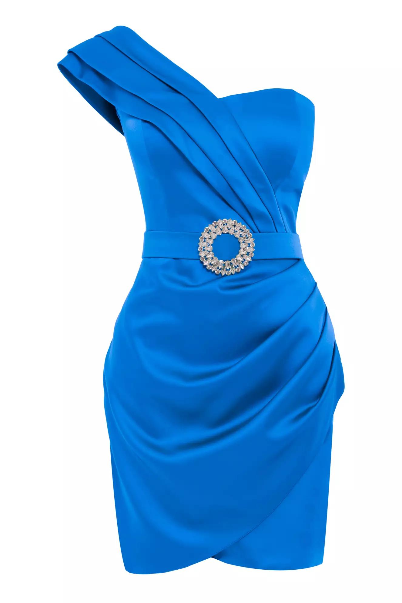 Blue plus size satin sleeveless mini dress