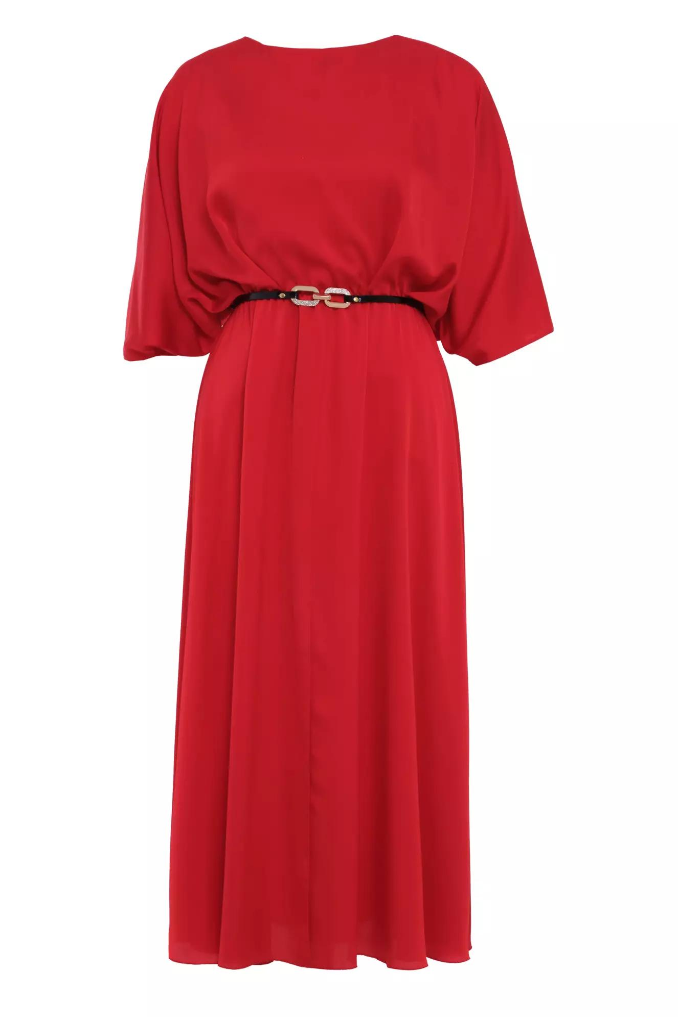 Red plus size satin short sleeve midi dress