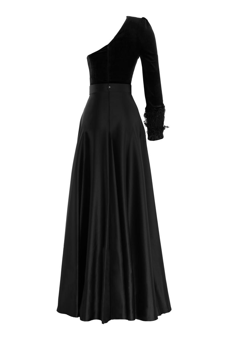Black velvet single sleeve maxi dress